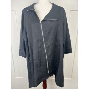 Comfy USA 100% Linen Black Asymmetrical Zip Tunic L Lagenlook Art to Wear